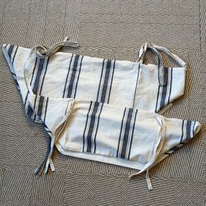 Williams Sonoma (2) Cotton Striped Farmhouse Basket Liners 1 Large & 1 Small